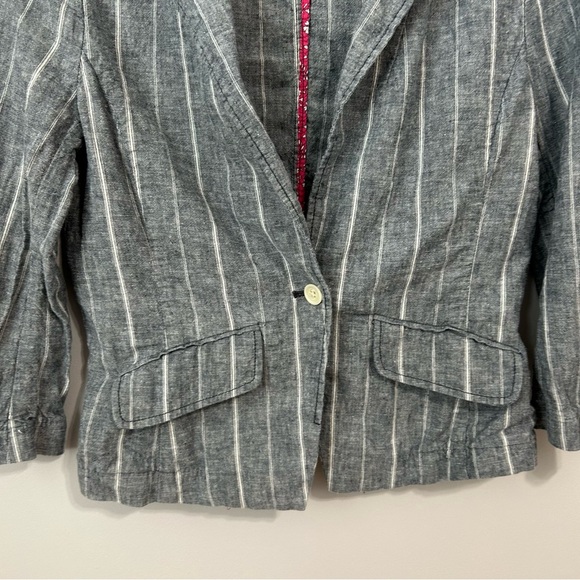 American Eagle Outfitters Gray White Pinstripe Linen Blend Blazer Women’s Medium - Picture 3 of 6